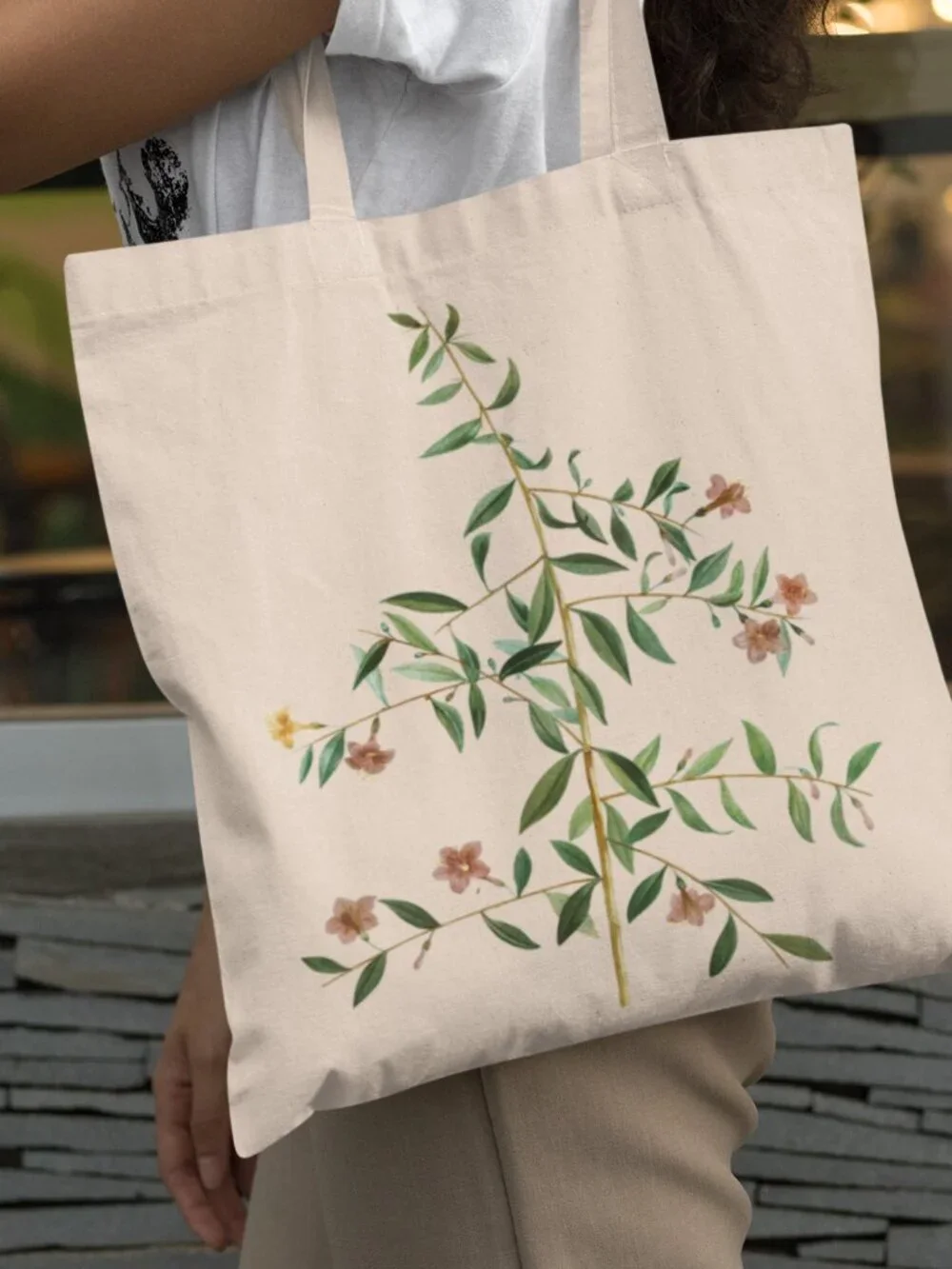 Willowleaf Wolfberry Vintage Floral Print Graphic Canvas Tote Bag